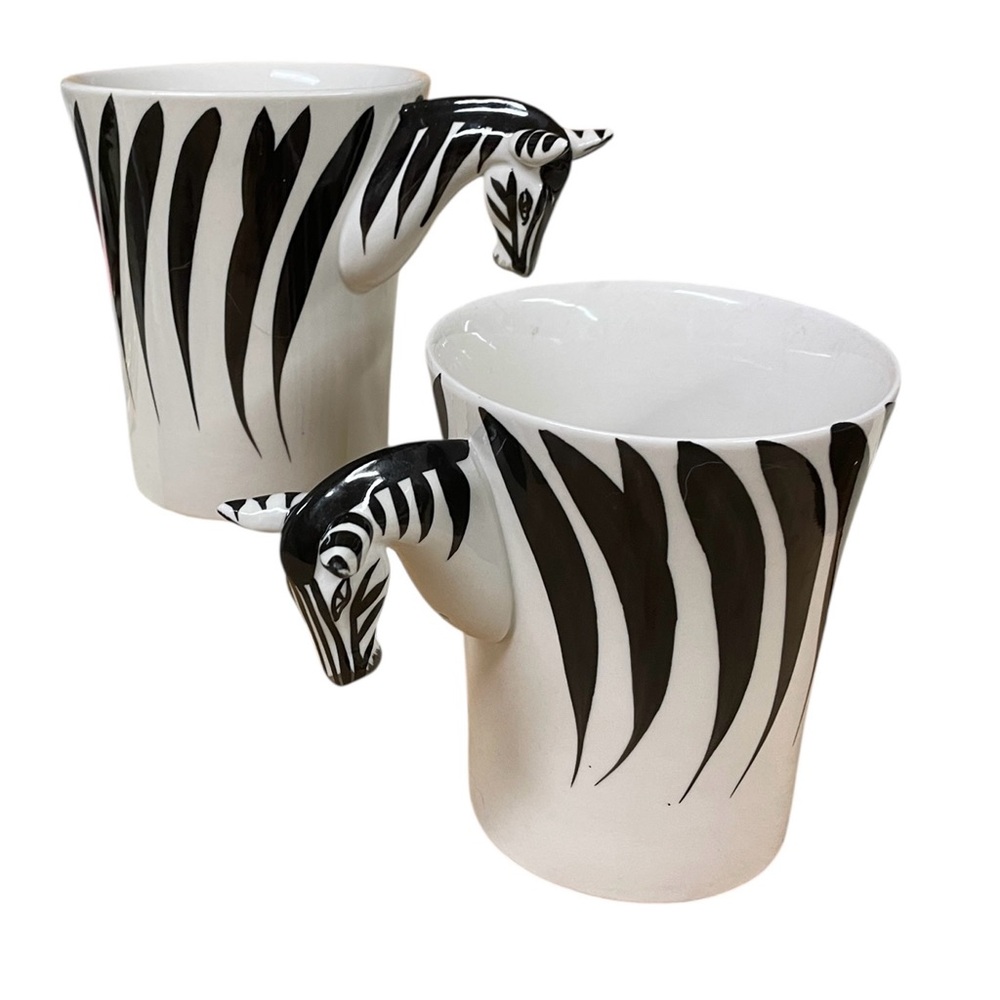 PIER 1 IMPORTS Zebra hand painted ceramic Mugs stoneware